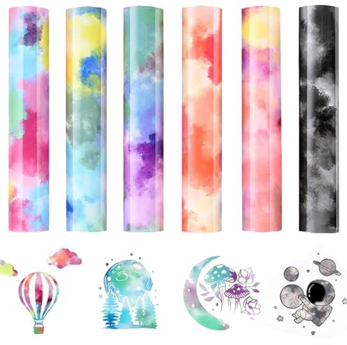 Winwild Plotterfolie Textil 6 Stück Flexfolie Plotter Textil Krawattenfärbe Heat Transfer Vinyl 30.5 * 20 cm PU Transferfolie Plotter Plotterfolie Vinyl für Textilien,DIY, Stoffe