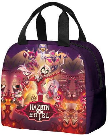 Wulachaka Hazbin Hotel Mittagessen Tasche Alastor Anime gedruckt Aluminiumfolie gefüttert isolierte Tasche Unisex Schule Arbeit Picknick Tote Tasche (Type 22, 21 * 11.5 * 20cm)