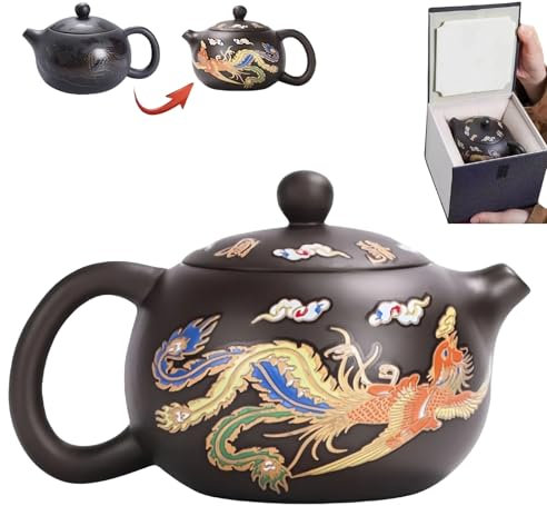 2024 Neue handgefertigte Teekanne mit Drachen und Phönix, farbwechselnd, Violett, Ton, Zisha-Teeset, Wasserkocher, Kung-Fu-Teekanne, Geschenk für Teeliebhaber, Schwarz