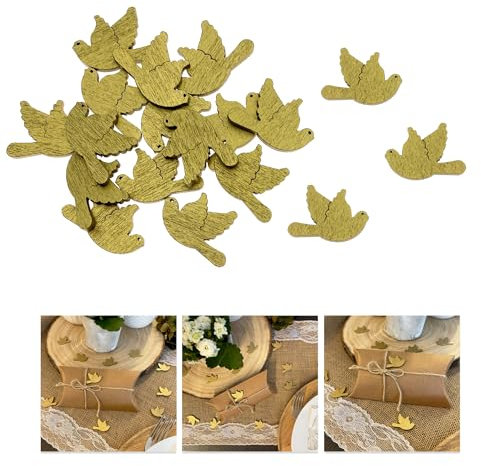 Oblique Unique® Holz Tauben Konfetti Tischdeko für Taufe Kommunion Konfirmation Hochzeit Firmung Junge Mädchen Streudeko Verzierung (Gold)