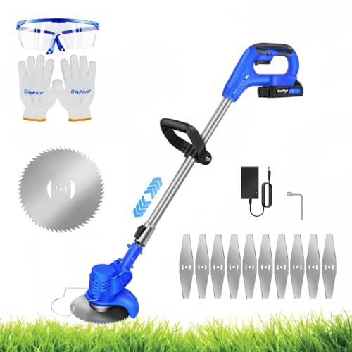 21V Coupe-Herbe sans Fil,Telescopique Débroussailleuses,Coupe-Herbe électrique Portatif Coupe-Herbe Jardin,pour Le Nettoyage du Jardin, Les Mauvaises Herbes（avec 1 Batteries）
