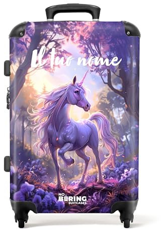 NoBoringSuitcases.com Valise Enfant, Grande Valise, Valise Personnalisable, Valise Enfant Fille, Bagages Enfant, avec TSA, Valise 23kg, Valise Grande Taille (67cm - 72L) (Licorne, Fleurs - Violet)