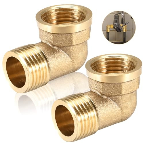 Angolo in Ottone 90 Gradi - 2 Pezzi, Filettatura Interna 3/4 Pollici x Esterna, DN20 Tubo Ad Arco, 3/4 IG/AG Raccordi Sanitari