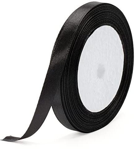 JijAcraft Satinband Schwarz 10mm Schleifenband für Dekoration, Hochzeit, Weihnachten, Halloween - 22m Dekoband, Geschenkband für Taufe, Geschenkverpackung