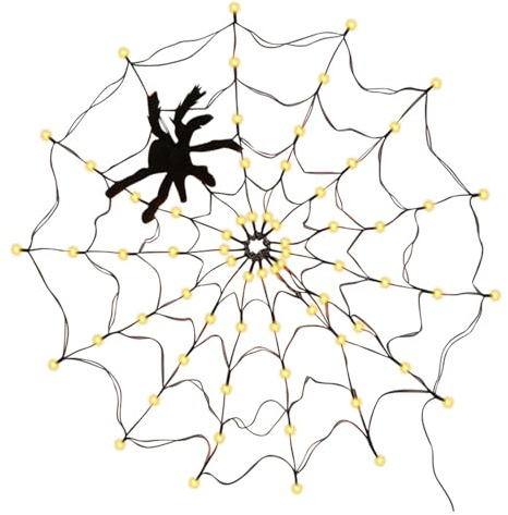 LED- aus Spinnennetz – Wasserdichte Lichterkette für Halloween, 70 LEDs | Lichterkette mit schwarzer Spinne für Haus, Hof, Garten, Fenster