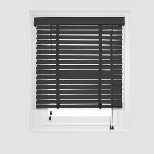 APEX FURNISHINGS Faux Wood Window Venetian Blinds-50mm Slats Charcoal Tape Trimmable Home Office Windows Blind (60cm x 150cm)