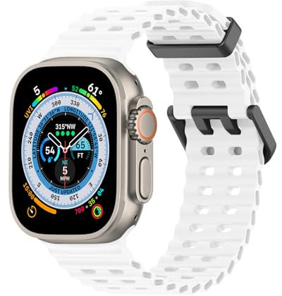Lobnhot Cinturino Oceano Compatibile con Apple Watch Ultra 2 / Ultra 49mm 45mm 44mm 42mm Uomo Donna, Sostituzione Cinturino Sportivo Silicone per iWatch Ultra 2 Serie 9 8 7 6 5 4 3 2 1 SE, Bianca