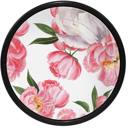 LVTISEE Küchenschrankknöpfe, Aquarell-Blumen, runde Schubladengriffe mit Schrauben, Schubladengriffe, Türbeschläge für Kommoden, Schränke, 4 Stück
