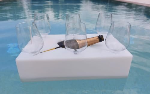 R.G.Service Vassoio Galleggiante Portabottiglie Completo di 6 calici infrangibili. Vassoio Contenitore Ghiaccio - Portabottiglie Galleggiante per Barca e Piscina - Porta Champagne Galleggiante -