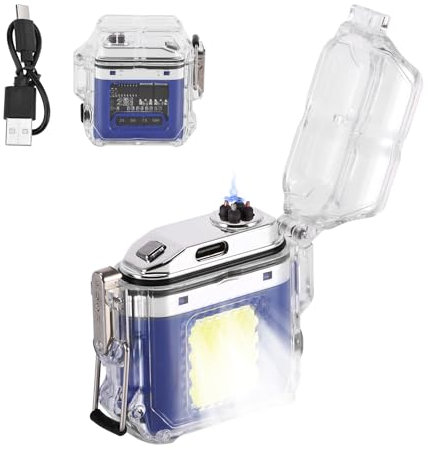 Electric Lighter Rechargeable Lighters Waterproof Windproof Flameless Fire Lighter with Battery Indicator and 3 Modes Flashlight for Outdoor Hiking Survival Equipment