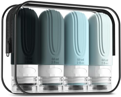 Mrsdry Travel Bottle for Toiletries, Small 60ml Silicone Travel Size Bottles, Leak Proof Refillable Containers for Liquid Shampoo, BPA Free Travel Accessories with Clear Bag (4 Pack)
