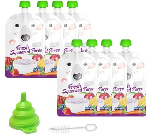 EASYLAVIE Lot de 8 Gourde Compote Reutilisable 200ml Pochette Gourdre Réutilisable Aliments pour bébés - Double Zipper&Soudure Solide