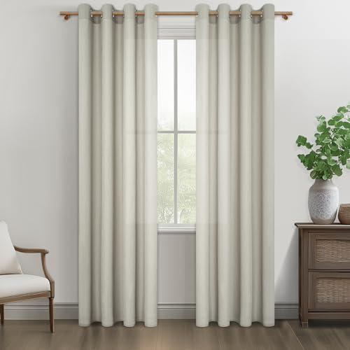 MRTREES Vorhang mit Ösen Leinen Halbtransparent Voile Gardinen Wohnzimmer Modern Ösenschal 2er Set, Vorhänge Schlafzimmer Leinenoptik 225 cm Lang 140 cm Breit, Curtains Living Room