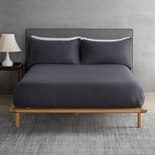 DAPU 100% Leinen Spannbettlaken, Naturfaser Luftiges Kühlendes Sommerbettlaken, Gewaschenes Weiches Spannbetttuch für Hotsleepers, 100×200cm mit 30cm tiefen Tasche, Dunkelgrau