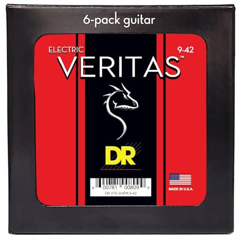 Veritas - Cuerdas de guitarra eléctrica sin revestimiento con tecnología de núcleo preciso: Light 9-42 (paquete de 6)