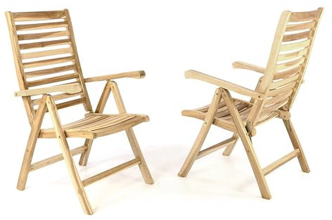 Divero 2er Set Klappstuhl Ancona aus Teak Holz - mit Armlehne – Natur-Braun