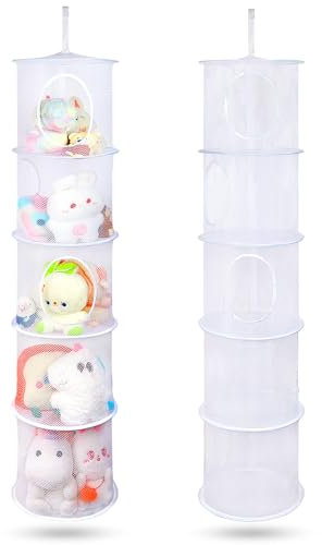 MHJY Spielzeugaufbewahrung Suffed Animals Hängematte 2 Stück Hängendes Netznetz Faltbar Groß Weich Kuscheltier Spielzeug Organizer Einheit Kleiderkörbe Regale für Kinderzimmer Schlafzimmer 5 Etagen
