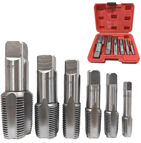 Kit d'outils de taraudage NPT de 6 pièces pour tarauds de tuyau, 2,5 cm, 3/4, 1/2, 3/8, 1/4, 1/8, NPT pour nettoyer les refiletages endommagés, ensemble de tarauds de plomberie en acier au