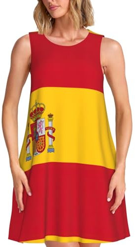 Vestido elegante sin mangas con estampado de bandera de España, vestidos de verano para mujer, vestidos de verano elegantes, Negro -, XXL