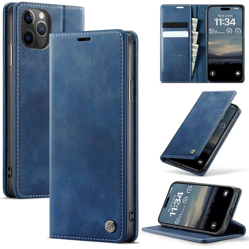 owlhold iPhone 11 Pro Max hülle klapphülle Premium PU Leder, RFID Schutzhülle, Faltbare Ständer, Handytasche Lederhülle Kartenfach Standfunktion Handyhülle iPhone 11 Pro Max - Blau