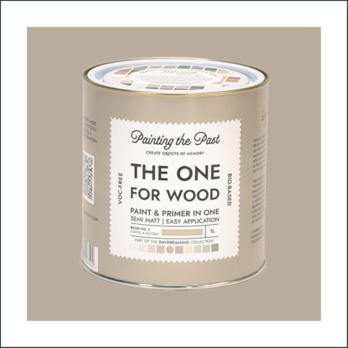 The One for Wood Paint & Primer 1L Beige No. 2 Coffee & Pastries | Semi Matt Finish, Bio-Based & VOC-Free Formula for Wooden Furniture & Surfaces | Durable & Easy Indoor Home Decorating