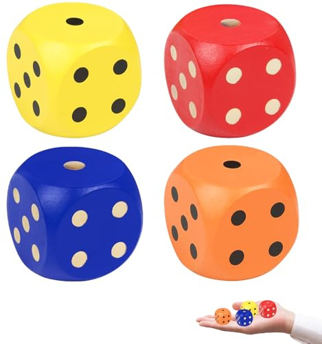 WüRfel Groß, 4 StüCk GroßEr WüRfel, 5cm Natur Holz SpielwüRfel, HolzwüRfel Mit Abgerundeten Kanten, SpielwüRfel Perfekt FüR Familienspiele, Schulspiele, 4 Farben