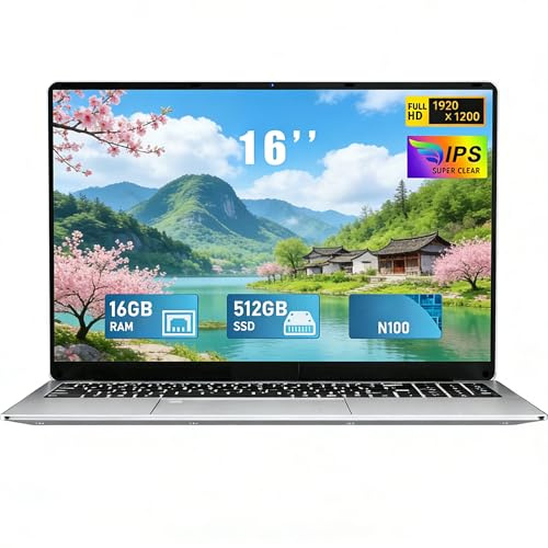 FUNYET Latest 16 Laptop Win 11 Pro Celeron N100 Quad-Core Up to 3.4GHz, 16GB RAM 512GB SSD Computer, 6000mAh Battery, FHD 1920×1200, USB 3.0, BT 5.0, WiFi 5, HDMI, Backlit Keyboard