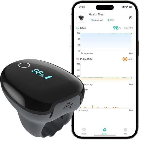 HealthTree O2Ring Pulsioximetro Bluetooth, Oximetro de Dedo Recargable