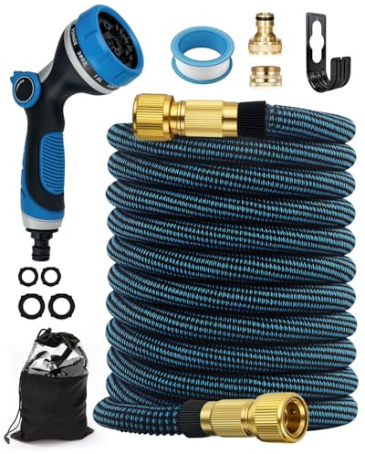 Heavy Duty Tuyau Arrosage Extensible 30M/100FT, Flexible Anti-Pliage Avec Pistolet À Pulvériser 10 Fonctions, Raccords En Laiton 3/4 Et 1/2, Tuyau Jardin Robuste Et Léger Pour Arrosage Extérieur