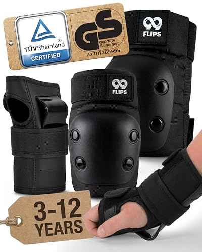 99FLIPS Schoner Inliner Kinder Knieschoner Kinder - Schutzausrüstung | Protektoren Inliner - Schwarz, SM - Schützer Set für Inline Skates, Skateboard, Rollschuhe & Scooter - SLIDE - Knieschützer