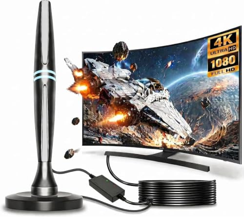 TV Aerial, Digital Indoor TV Aerial with Signal Booster, TV Antenna (W-Black)