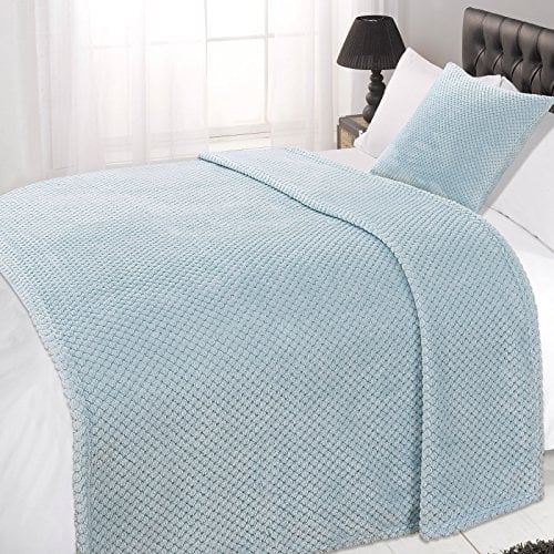 Dreamscene Fluffy Fleece Throw Blanket for Sofa, Soft Cosy Warm Honeycomb Waffle Mink Blanket for Bed Lightweight Faux Fur Bed Throw King Size, Duck Egg Blue - 200 x 240cm