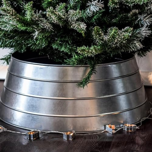 Ivyline Metal Christmas Tree Skirt Galvanised 67cm Grey, 67x67x25 cm