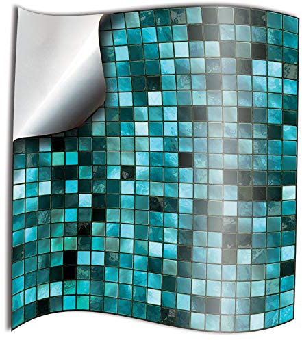24 stück Fliesenaufkleber | Tile Style Decals (TP3-4-Turquoise)| Mosaik Wandfliese Aufkleber für 10x10cm Fliesen | Fliesen-Aufkleber Folie | Deko-Fliesenfolie für Küche u. Bad (10cm 24 stück, Türkis)
