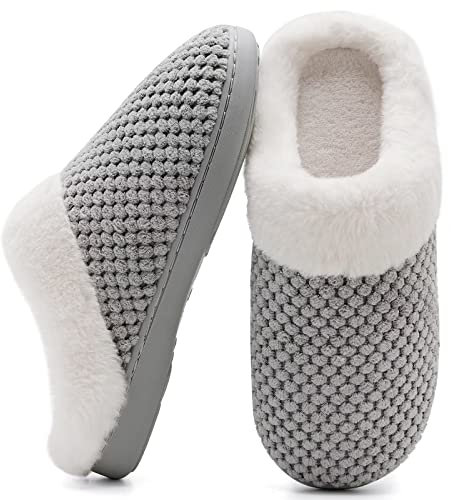 Ladies House Slippers Memory Foam Slippers for Women Comfortable Warm Cosy Non Slip Indoor Outdoor Home Slippers(Grey.XMT,9/10 UK)