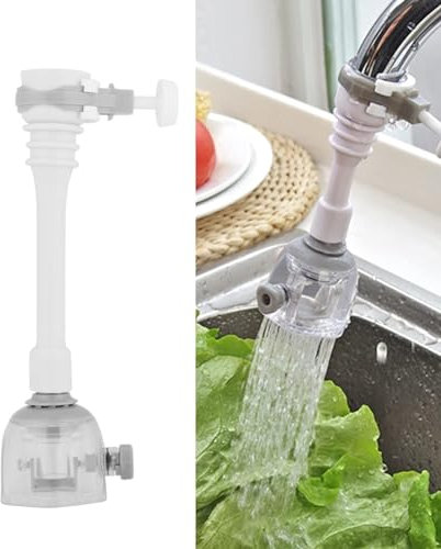 Wasserhahn-Verlängerung, verstellbar, spritzwassergeschützt, drehbar, für die Küche, Wasserspar-Düse, Filter, Ventil, grau, 18 cm
