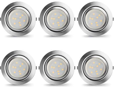 LAMPAOUS Led Einbauleuchten Küchenlampen Dimmbar Neutralweiss 4000K 12V DC Schranklampen Kabinett Vitrineleuchten Rund 9 SMD 160LM 2 Watt Pro Stück insgesamt 12 Watt Edelstahl gebürsted 6er Pack