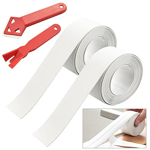 DECARETA 2 Stück Dichtband Selbstklebend Dichtbänder Wasserdicht Klebeband Weiß Abdichtband 3.8cm*3.2m PVC Fugendichtungsband mit Spachtel für Bade, Badezimmer Dusche, Küche, Wand Ecke Waschbecken