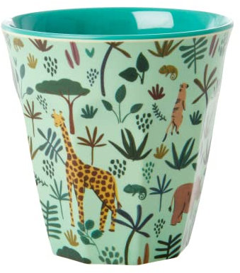 Tazza in melamina media, verde, Jungle Animals Print
