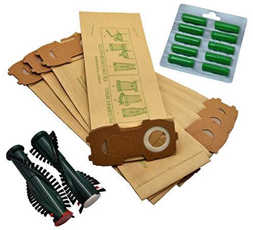 10 Staubsaugerbeutel MIT EXTRA STARKEM FLANSCH, 10 Duftstäbchen, EB340/350 Ersatzbürsten geeignet für Vorwerk Kobold 118 119 120 121 122 mit EB350 / ET340