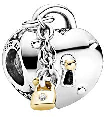 PANDORA Bicolor Herz und Schloss Charm Bicolor (Sterling-Silber und 14 Karat Gold) 10,8 x 10,1 x 11,6 mm (T/H/B)