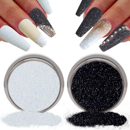 Laza Nail Glitter Powder Shining Sugar Effect Glitter Black White Dust Sand Powder Candy Coat Manicure Nail Art Decoration for Nail Art Tips Decoration, DIY Crafts