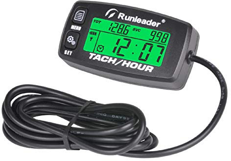 Runleader Digitaler Gasmotor-Drehzahlmesser, Stunden- und Geschwindigkeitsrekord, hintergrundbeleuchteter Betriebsstundenzähler, Batterie wechselbar für Aufsitzmäher, Generator, Kompressor