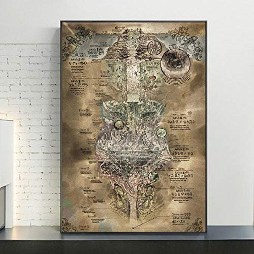 dsdsgog Made In Abyss Map Poster und Drucke Anime Gemälde auf Leinwand Wandkunst Bild für Wohnkultur Wohnzimmer Dekoration-60x90cm No Frame
