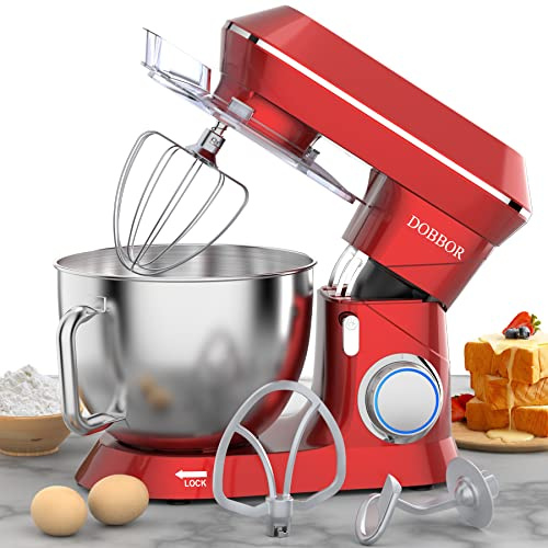8.5L Stand Mixer, DOBBOR 1500W 7 Speeds Food Mixers for Baking, Bread, Cookies, Cake, Electric Kitchen Mixers with Dough Hook, Whisk, Beater, Splash Guard & Mixing Bowl - Dishwasher Safe (Red)