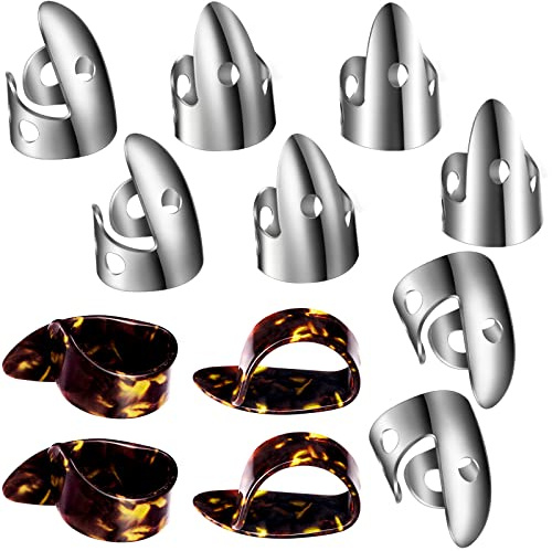 Shappy 12 Pcs Guitar Finger Picks Steel Adjustable for Banjo, Stylish Style