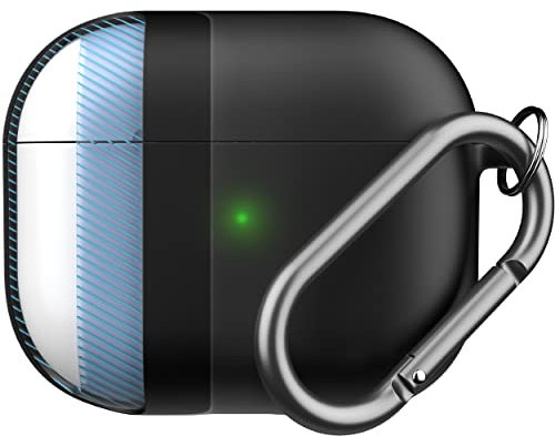 KeyBudz HybridShell Hülle mit Schlüsselanhänger, für Apple AirPods 3, Etui Schutzhülle, Kopfhörer Zubehör Ladecase, schwarz