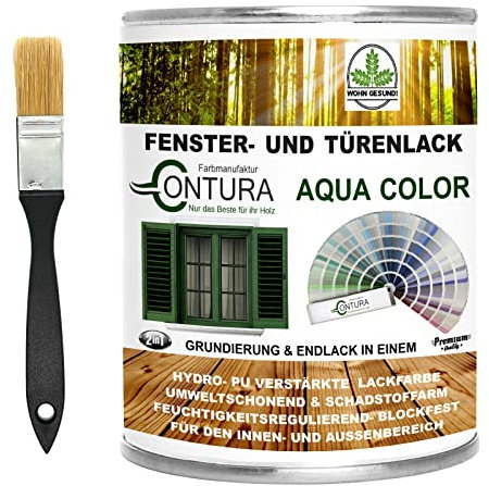 Fensterlack Türenlack 2 Liter nach RAL Set mit Pinsel Möbellack Innen und Außen Holzlack Metalllack (RAL 7040 Fenstergrau)