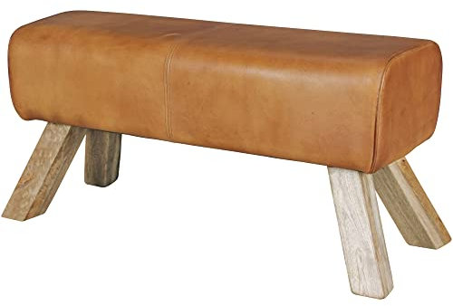 möbelando Design Sitzhocker WL5.105 Holz 90x30x43 cm Leder Modern Springbock | Lederhocker mit Holzbeinen | Massivholz Hocker mit Leder | Springbock Turnbank Gepolstert | Garderobenbank Echtes Leder