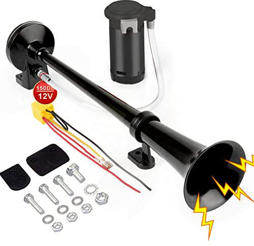 DONGDO lkw hupe 12V extrem laut Auto Hupe 150dB Air Horn 450mm Drucklufthorn Schwarz Train Horn fanfare Nebelhorn Schiffshorn mit Luftkompressor Elektrisch für Alle Transporte 12V